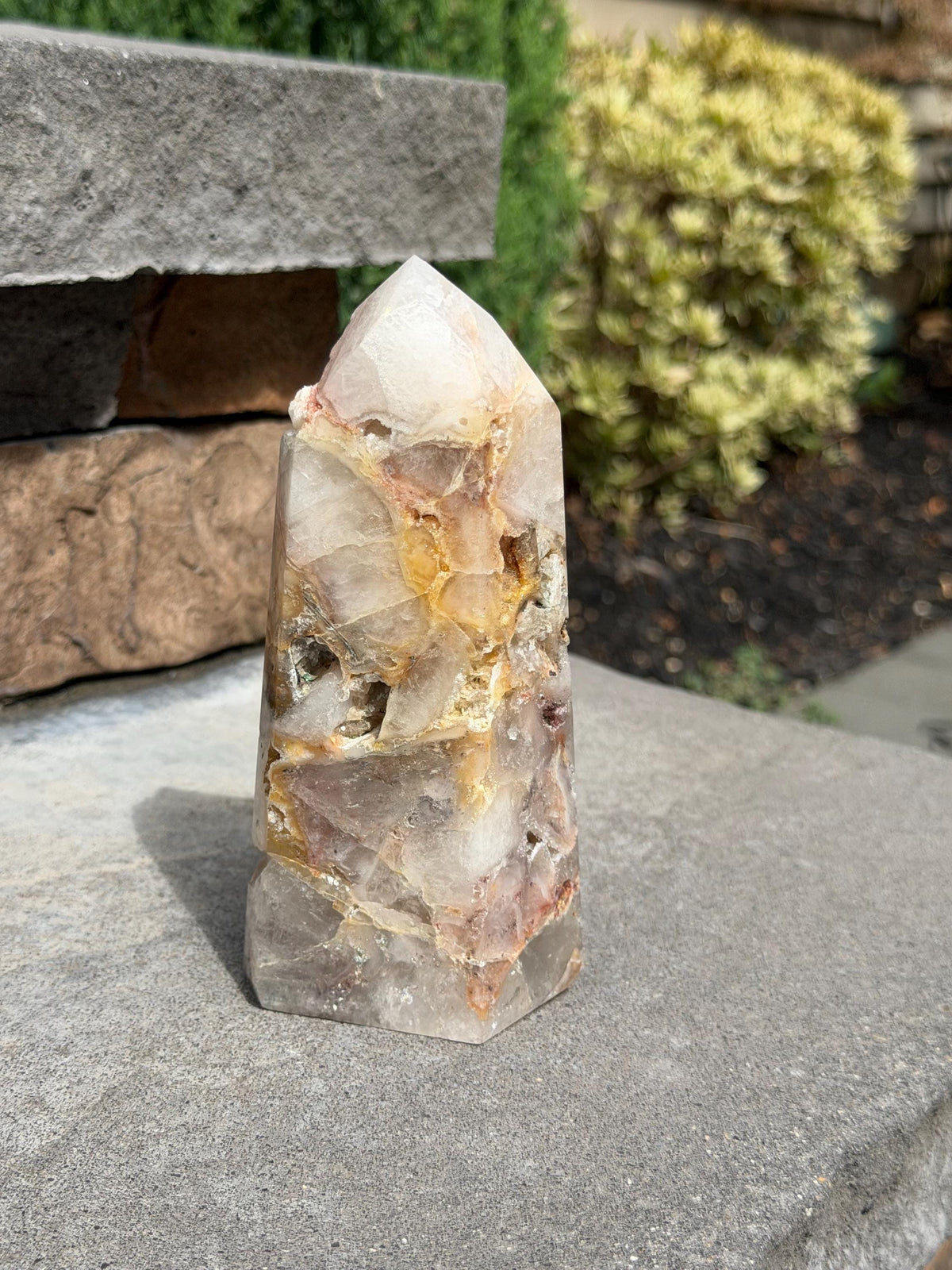 Mosaic Quartz Tower with Pink Druzy Crystal