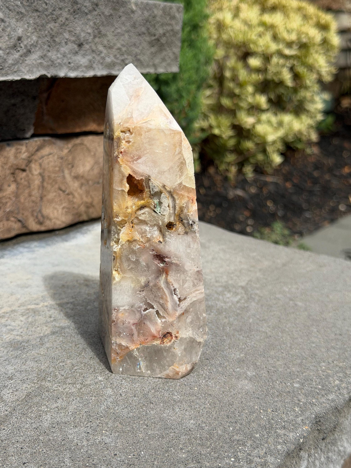 Mosaic Quartz Tower with Pink Druzy Crystal
