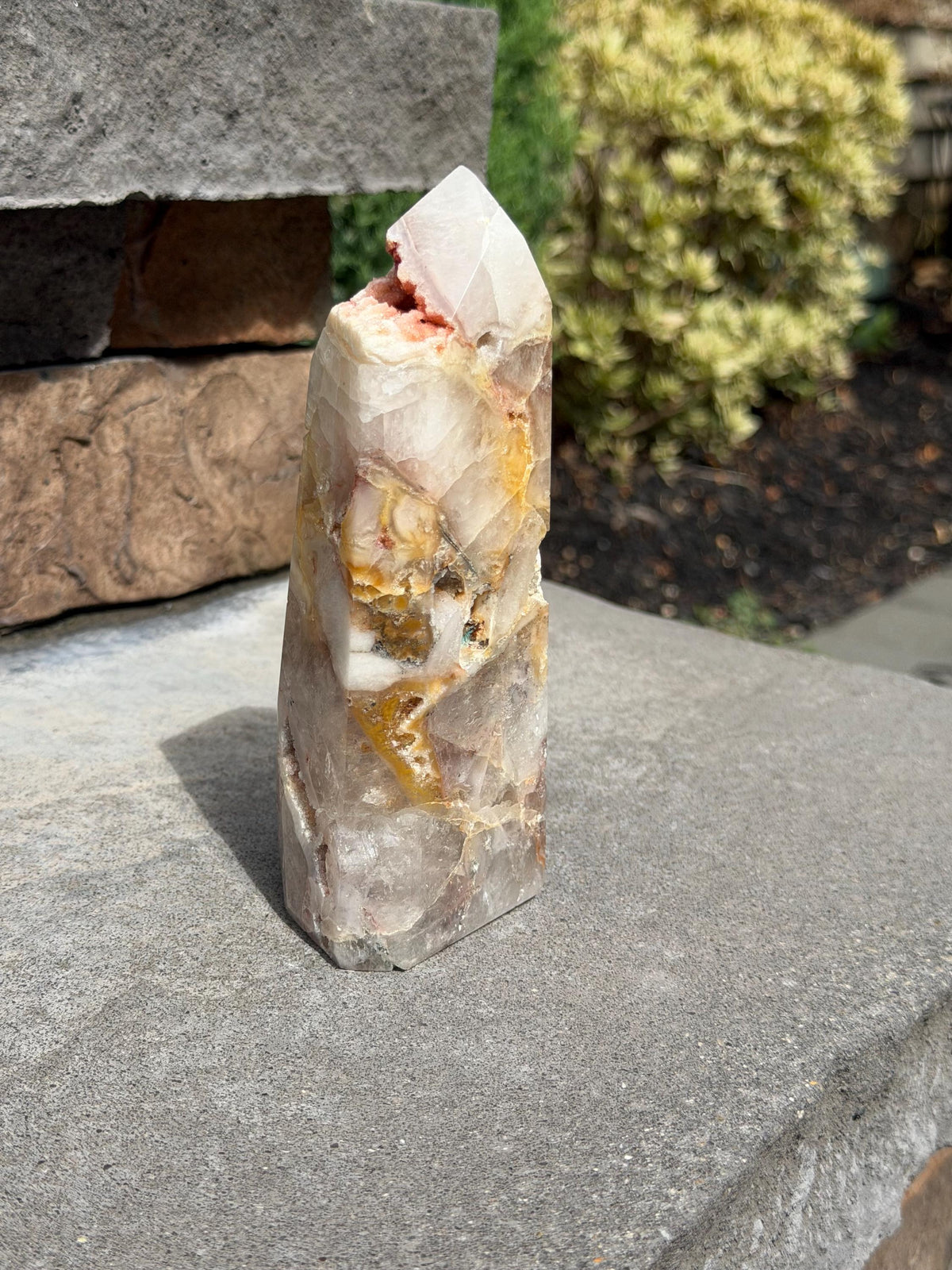 Mosaic Quartz Tower with Pink Druzy Crystal