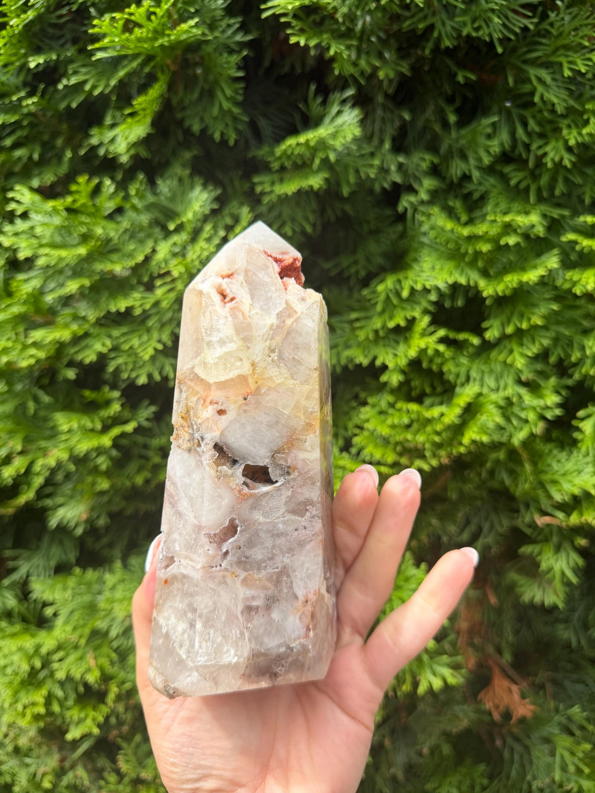 Mosaic Quartz Tower with Pink Druzy Crystal