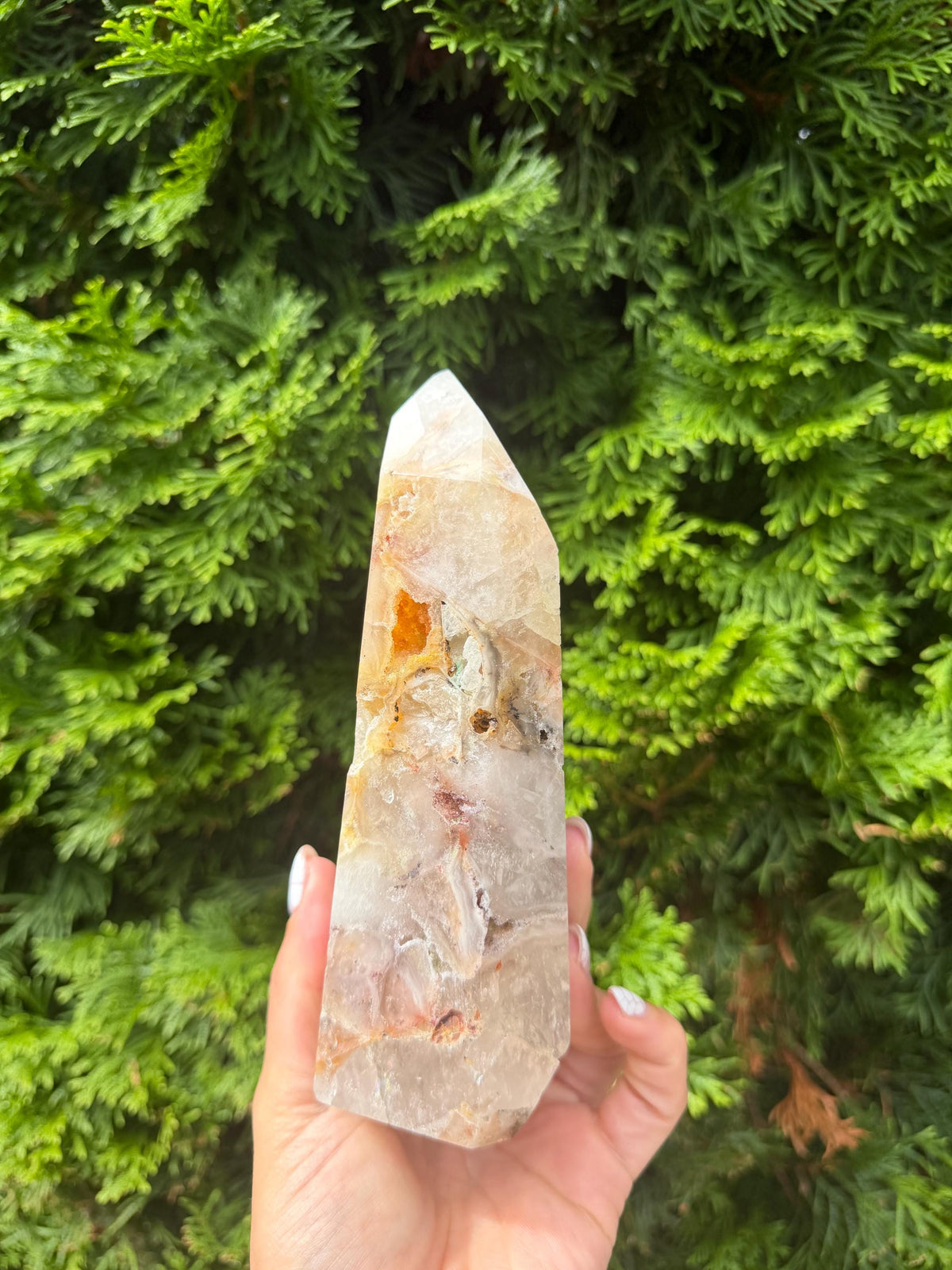 Mosaic Quartz Tower with Pink Druzy Crystal