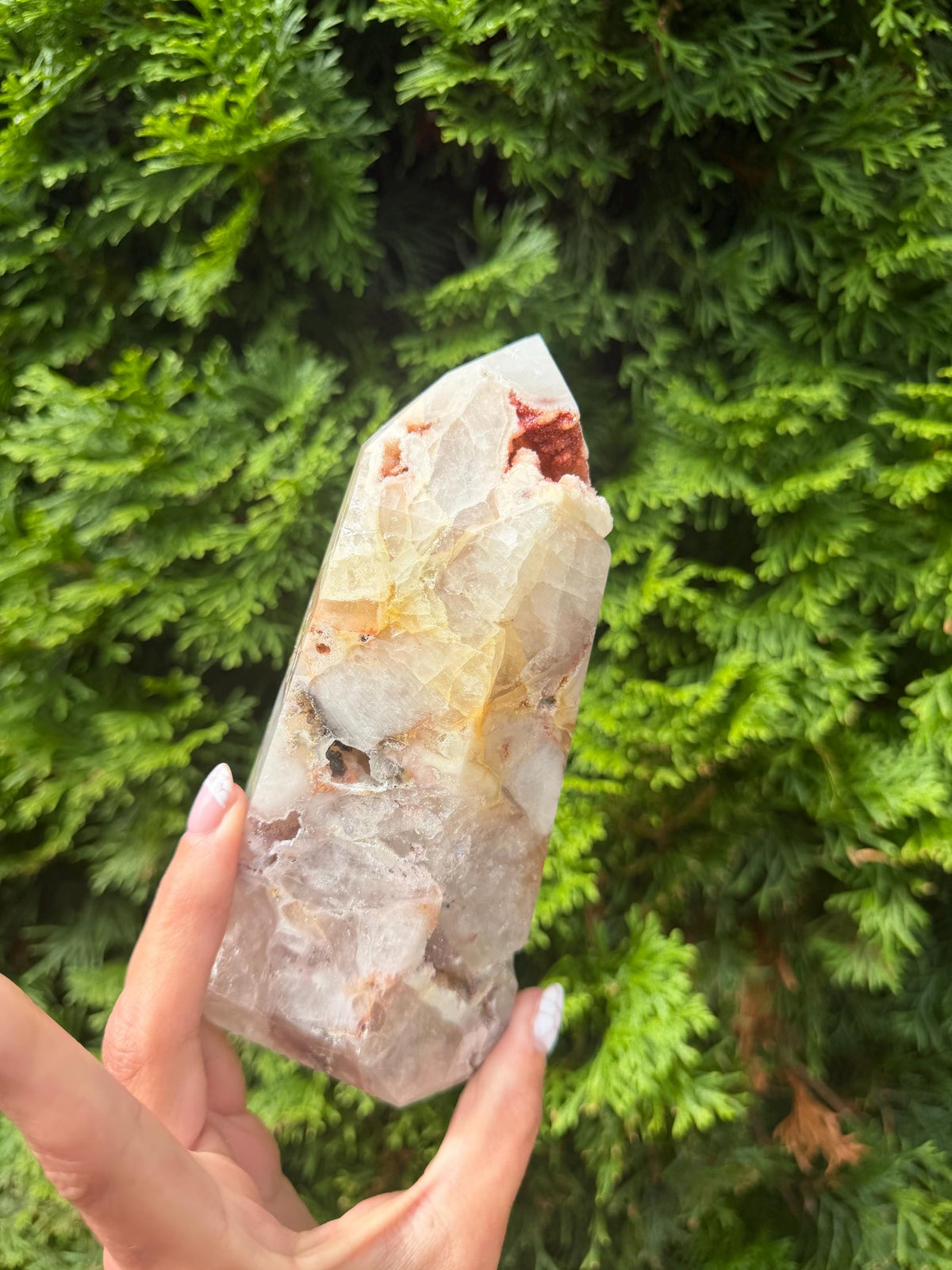 Mosaic Quartz Tower with Pink Druzy Crystal