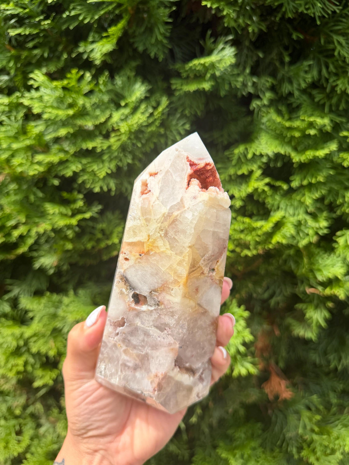 Mosaic Quartz Tower with Pink Druzy Crystal