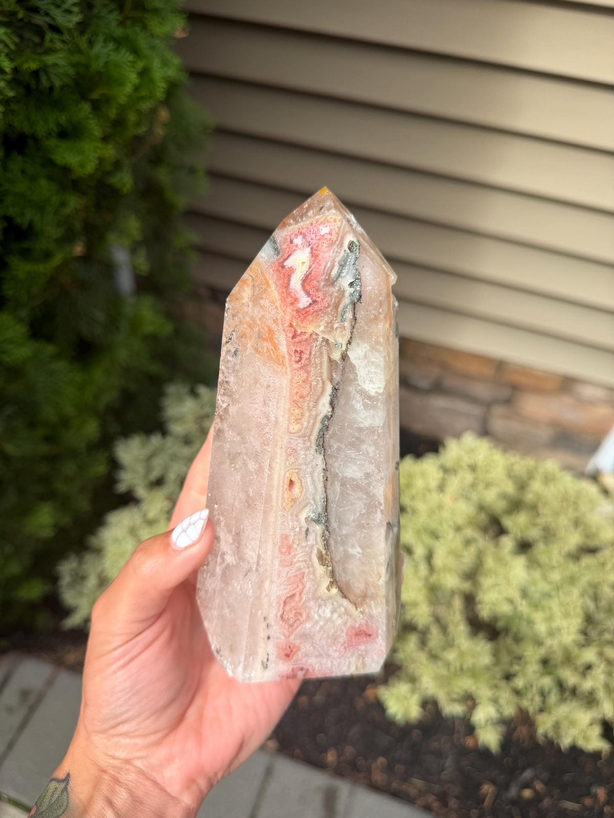 Dendritic Mosaic Quartz Tower with Pink Druzy