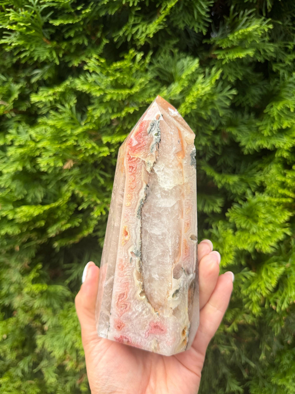 Dendritic Mosaic Quartz Tower with Pink Druzy