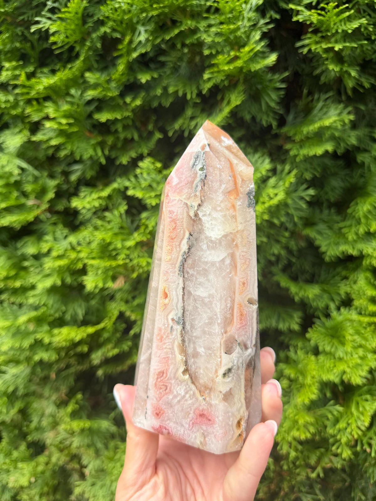 Dendritic Mosaic Quartz Tower with Pink Druzy