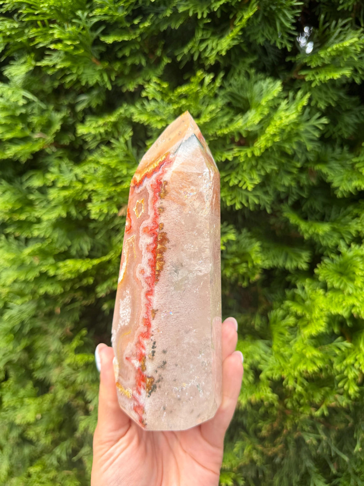 Dendritic Mosaic Quartz Tower with Pink Druzy