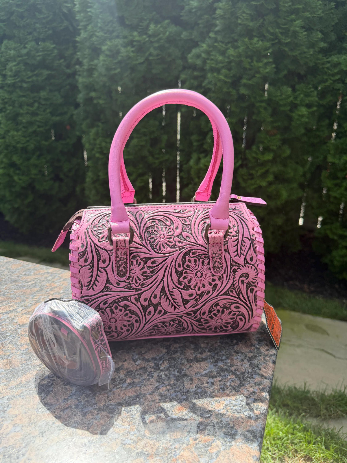 Small Pink Tooled Leather Speedy Bag – Western Floral Handbag