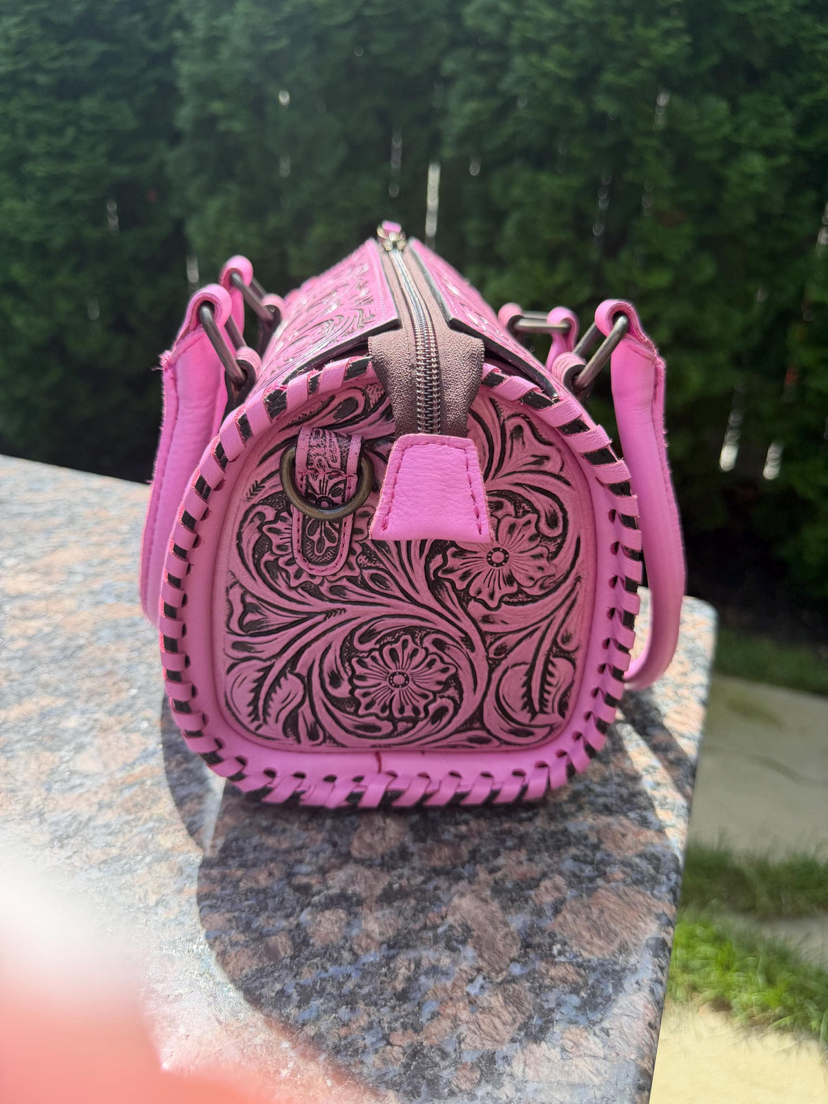 Small Pink Tooled Leather Speedy Bag – Western Floral Handbag