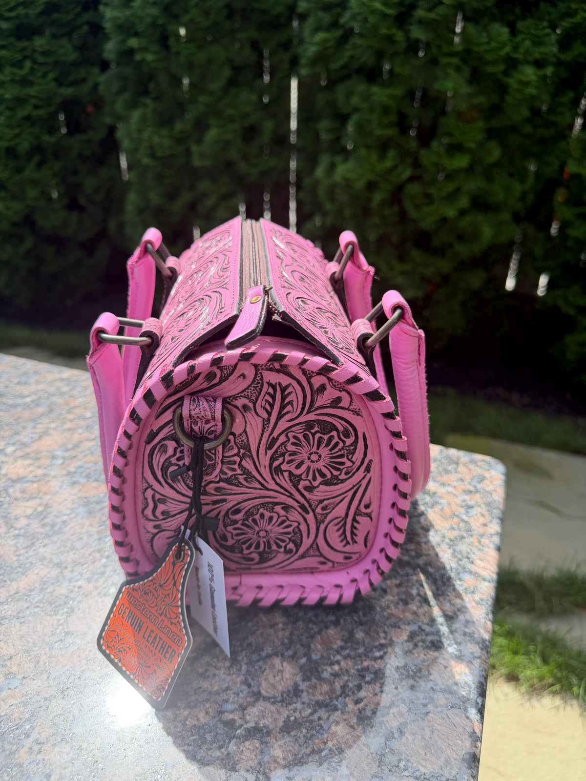 Small Pink Tooled Leather Speedy Bag – Western Floral Handbag