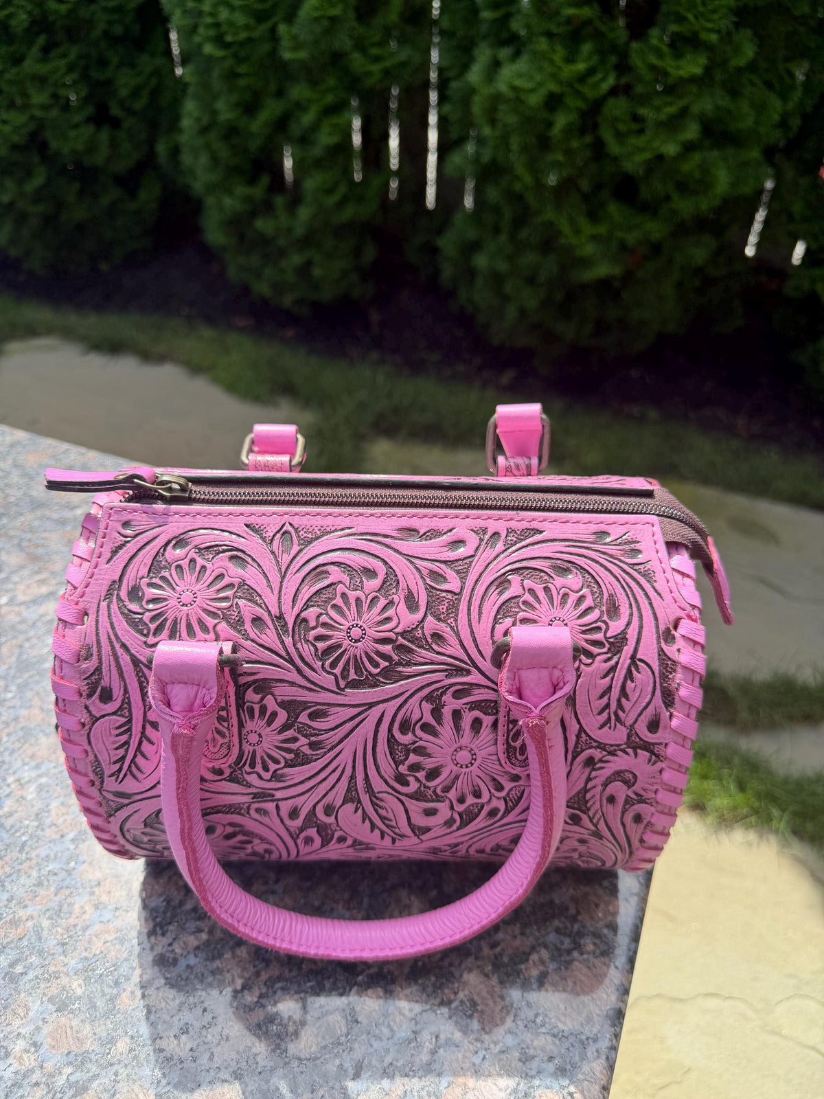 Small Pink Tooled Leather Speedy Bag – Western Floral Handbag