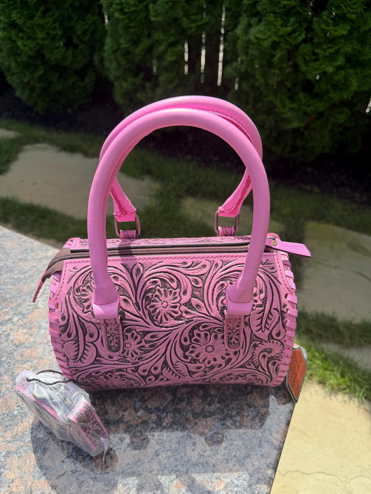 Small Pink Tooled Leather Speedy Bag – Western Floral Handbag