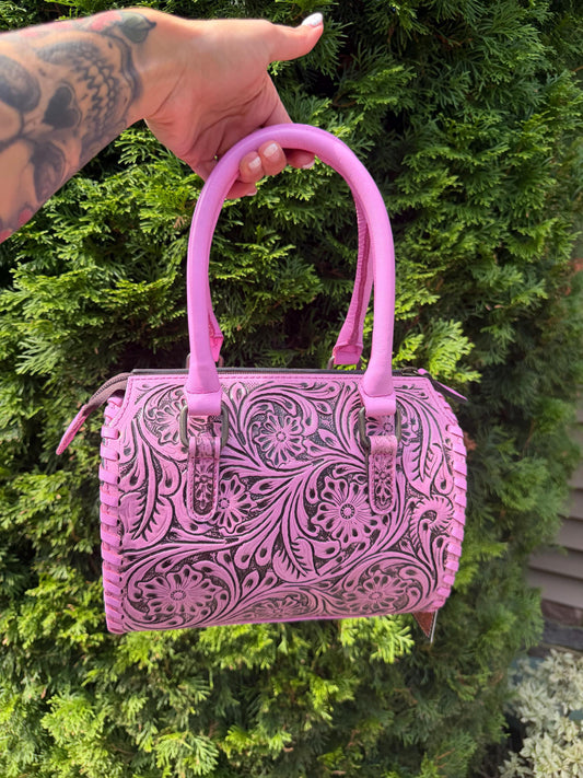 Small Pink Tooled Leather Speedy Bag – Western Floral Handbag
