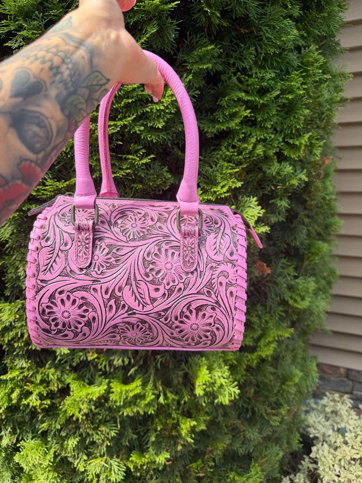 Small Pink Tooled Leather Speedy Bag – Western Floral Handbag