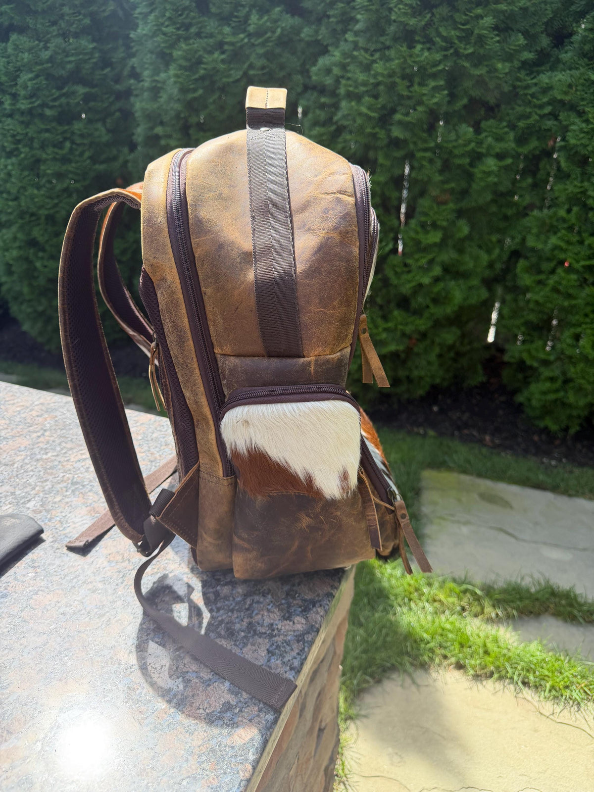 Western Cowhide & Leather Backpack – Hair-On Hide Rustic Travel Bag