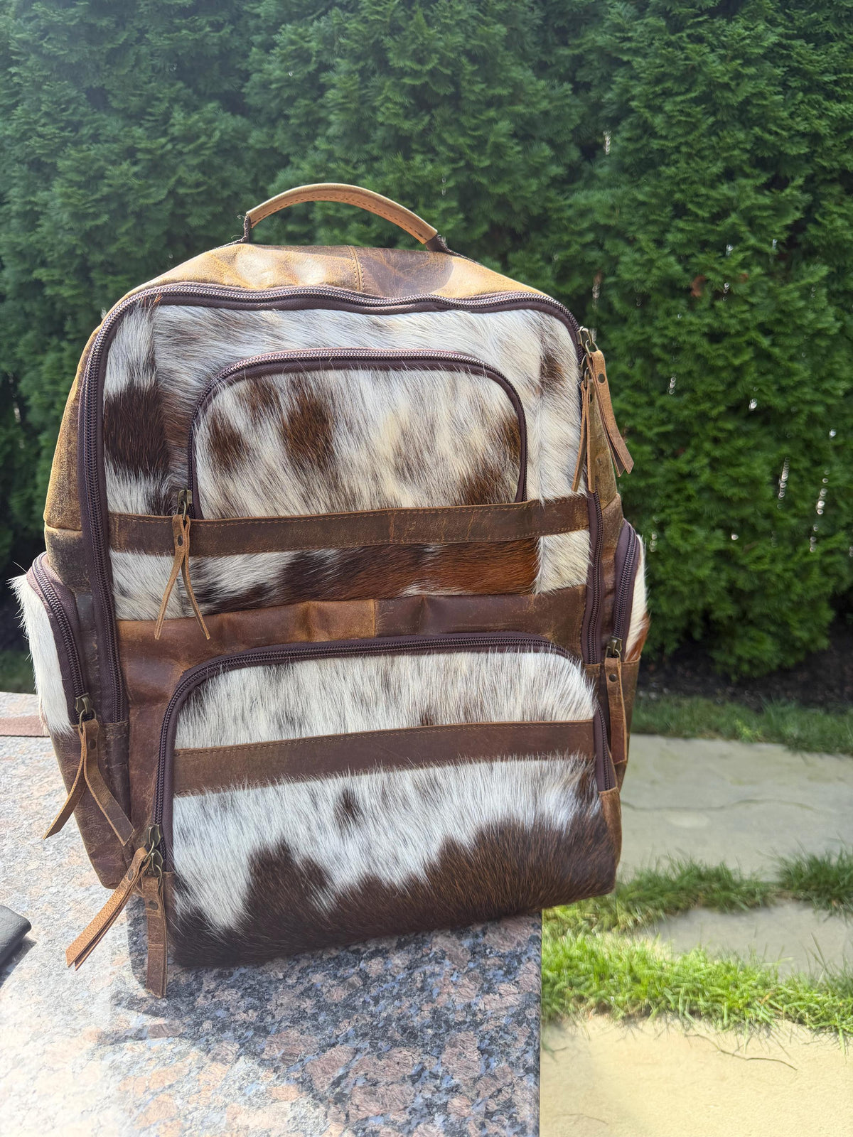 Western Cowhide & Leather Backpack – Hair-On Hide Rustic Travel Bag