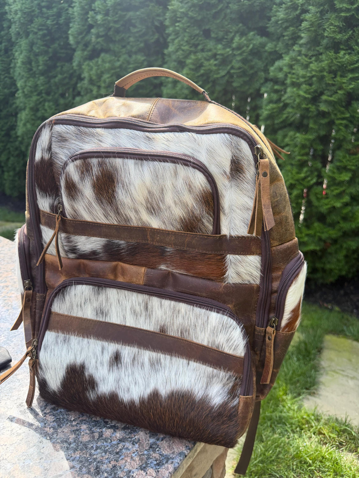 Western Cowhide & Leather Backpack – Hair-On Hide Rustic Travel Bag